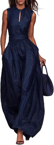 REASERAL Womens Sleeveless Striped Wide Leg Jumpsuit Stand Collar Keyhole Front Belted Palazzo Pants Romper with Pockets in Saudi Arabia