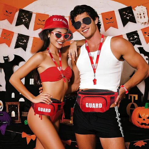 cnomg 5Pcs Guard Costume Set Lifeguard Costume Accessories Hat Sunglasses Whistle Fanny Pack for Halloween Beach Dress up Party in Kuwait