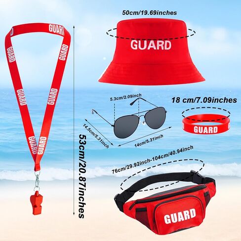 cnomg 5Pcs Guard Costume Set Lifeguard Costume Accessories Hat Sunglasses Whistle Fanny Pack for Halloween Beach Dress up Party in Kuwait