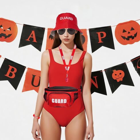 cnomg 5Pcs Guard Costume Set Lifeguard Costume Accessories Hat Sunglasses Whistle Fanny Pack for Halloween Beach Dress up Party in Kuwait