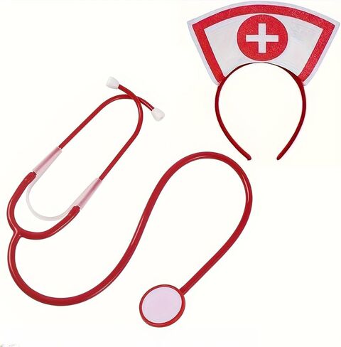 2Pcs Nurse Costume Set Nurse Hat and Stethoscope Halloween Role Play Party Fancy Dress Up for Women Costume Party in Saudi Arabia