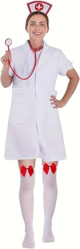 2Pcs Nurse Costume Set Nurse Hat and Stethoscope Halloween Role Play Party Fancy Dress Up for Women Costume Party in Saudi Arabia