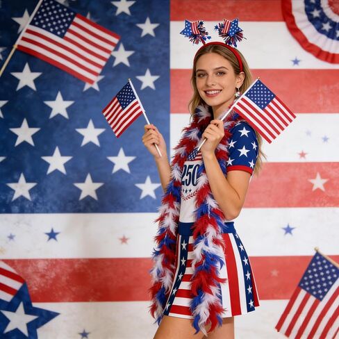 4th of July Costume Accessories 250 anniversary Women Feather Boa Independence Day Unisex USA Flag Patriotic Outfits in Saudi Arabia