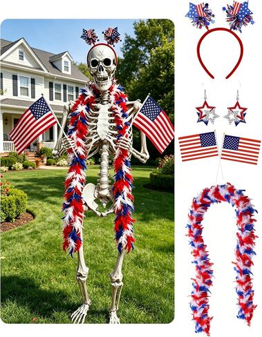 4th of July Costume Accessories 250 anniversary Women Feather Boa Independence Day Unisex USA Flag Patriotic Outfits in Saudi Arabia