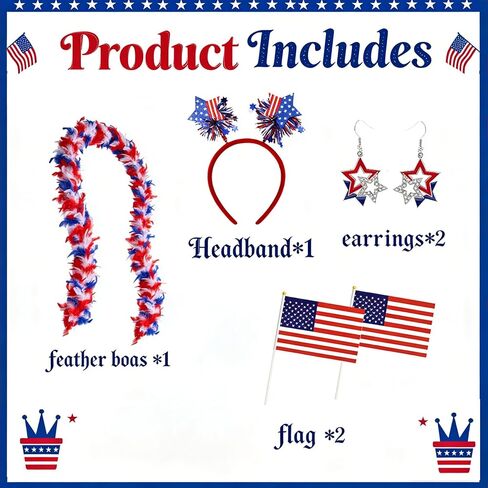 4th of July Costume Accessories 250 anniversary Women Feather Boa Independence Day Unisex USA Flag Patriotic Outfits in Saudi Arabia