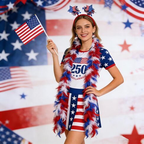 4th of July Costume Accessories 250 anniversary Women Feather Boa Independence Day Unisex USA Flag Patriotic Outfits in Saudi Arabia