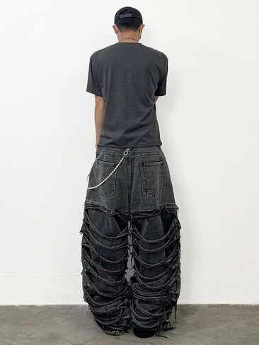 DFGIGT Mens Baggy Jeans Y2k Wide Leg Skater Denim Pants Stacked Ripped Jeans Casual Loose Long Trousers Streetwear in Saudi Arabia