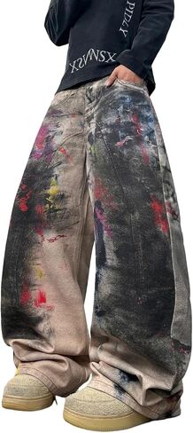 DFGIGT Floral Print Baggy Jeans for Men Graphic Hip Hop Wide Leg Skater Jeans Loose Denim Pants Streetwear in Saudi Arabia