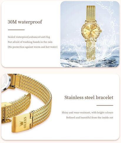 OLEVS Womens Watch Gold Ladies Dress Elegant Luxury Stainless Steel Waterproof Easy to Read Small Wrist Watches for Women in Saudi Arabia