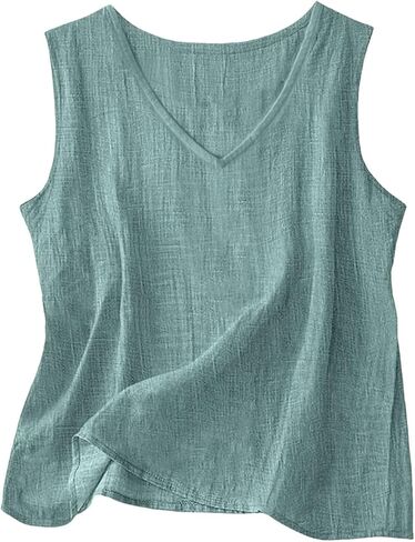 Linen Tank Tops for Women 2026 V Neck Sleeveless Gauze Shirts Lightweight Cotton Camisole Casual Soft Tanks Tunics in Kuwait