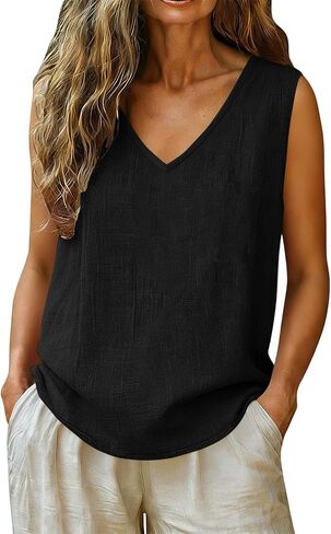 Linen Tank Tops for Women 2026 V Neck Sleeveless Gauze Shirts Lightweight Cotton Camisole Casual Soft Tanks Tunics in Kuwait