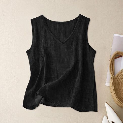 Linen Tank Tops for Women 2026 V Neck Sleeveless Gauze Shirts Lightweight Cotton Camisole Casual Soft Tanks Tunics in Kuwait