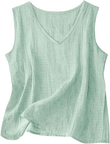 Linen Tank Tops for Women 2026 V Neck Sleeveless Gauze Shirts Lightweight Cotton Camisole Casual Soft Tanks Tunics in Kuwait