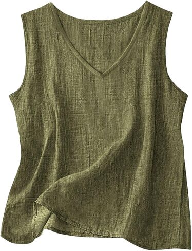 Linen Tank Tops for Women 2026 V Neck Sleeveless Gauze Shirts Lightweight Cotton Camisole Casual Soft Tanks Tunics in Kuwait