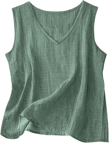 Linen Tank Tops for Women 2026 V Neck Sleeveless Gauze Shirts Lightweight Cotton Camisole Casual Soft Tanks Tunics in Kuwait