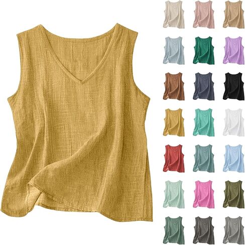 Linen Tank Tops for Women 2026 V Neck Sleeveless Gauze Shirts Lightweight Cotton Camisole Casual Soft Tanks Tunics in Kuwait