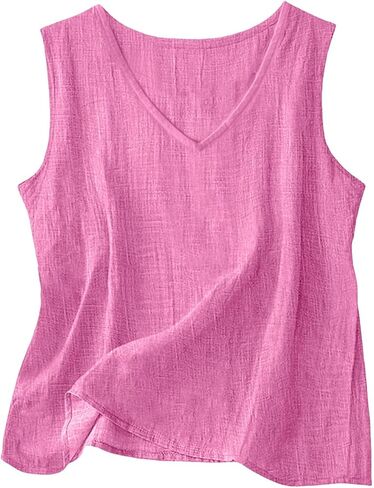 Linen Tank Tops for Women 2026 V Neck Sleeveless Gauze Shirts Lightweight Cotton Camisole Casual Soft Tanks Tunics in Kuwait