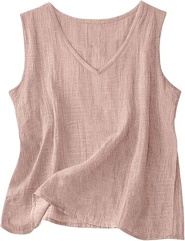 Linen Tank Tops for Women 2026 V Neck Sleeveless Gauze Shirts Lightweight Cotton Camisole Casual Soft Tanks Tunics in Kuwait