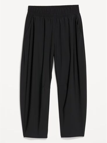 Barrel Pants Women Lightweight Quick Dry Elastic Waisted Sweatpants Baggy Tapered Leg Crop Ankle Trouser with Pockets(Black,L) in Saudi Arabia