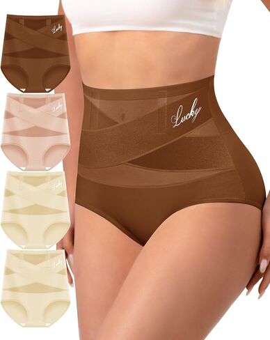 MEIYATING Women's High Waisted Underwear Tummy Control Postpartum Panties | Light Compression Panties Anti-roll Bones Breathable Full Coverage Ladies Shaping Briefs 4 Pack in Kuwait