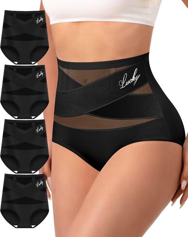 MEIYATING Women's High Waisted Underwear Tummy Control Postpartum Panties | Light Compression Panties Anti-roll Bones Breathable Full Coverage Ladies Shaping Briefs 4 Pack in Kuwait
