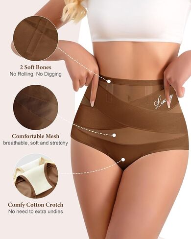 MEIYATING Women's High Waisted Underwear Tummy Control Postpartum Panties | Light Compression Panties Anti-roll Bones Breathable Full Coverage Ladies Shaping Briefs 4 Pack in Kuwait