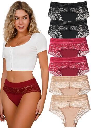 Lace Underwear for Women Lace Panties Sexy No Show Underwear Ladies Invisible Cheeky Women's Briefs Pack in Saudi Arabia