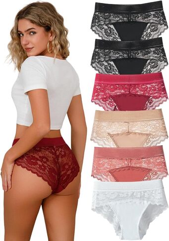 Lace Underwear for Women Lace Panties Sexy No Show Underwear Ladies Invisible Cheeky Women's Briefs Pack in Saudi Arabia