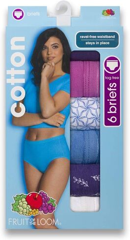 Fruit of the Loom Women's Cotton Brief Panty Assorted - 6 Pack, 6DBRIA1, Assorted, 7 in Kuwait