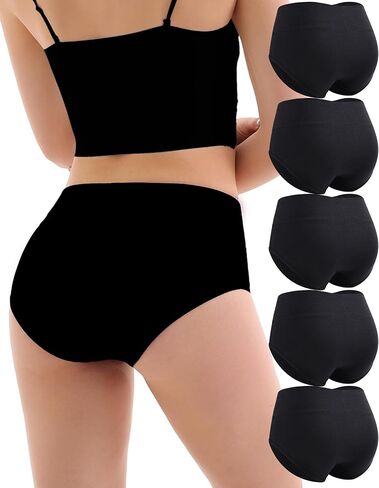Women's Cotton Underwear High Waisted Briefs Full Coverage Soft Breathable Panties 5 Pack in Saudi Arabia