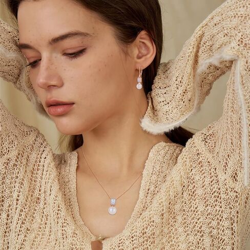 18K Rose Gold Plated Pearl Jewelry Set 925 Sterling Silver Cubic Zirconia and Pearl Necklace Earrings April Birthstone Jewelry for Women in Kuwait