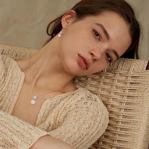 18K Rose Gold Plated Pearl Jewelry Set 925 Sterling Silver Cubic Zirconia and Pearl Necklace Earrings April Birthstone Jewelry for Women in Kuwait