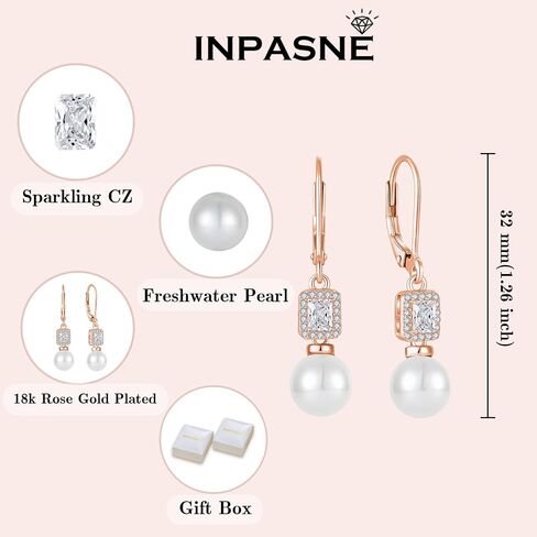 18K Rose Gold Plated Pearl Jewelry Set 925 Sterling Silver Cubic Zirconia and Pearl Necklace Earrings April Birthstone Jewelry for Women in Kuwait
