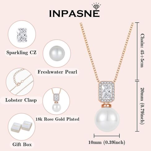 18K Rose Gold Plated Pearl Jewelry Set 925 Sterling Silver Cubic Zirconia and Pearl Necklace Earrings April Birthstone Jewelry for Women in Kuwait