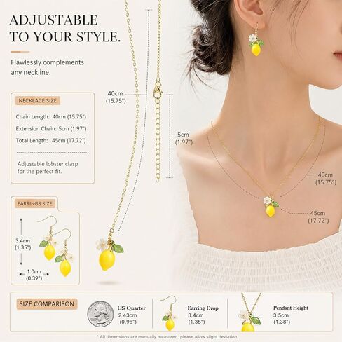 QCWN Cute Lemon Necklace And Earring Sets For Women Fruit Jewelry Set For Women 925 Sterling Silver Charms Yellow Lemon Jewelry Set charms Lemon Accessories For Women Lemon Themed Gifts in Saudi Arabia