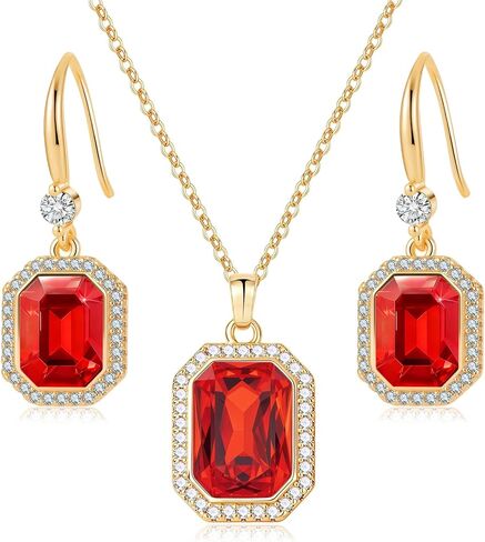 EVEVIC Austrian Crystals Halo Octagon Pendant Necklace and Earring Sets for women 14K Gold Plated Hypoallergenic Jewelry Sets Gift for Birthday Anniversary Wedding in Kuwait