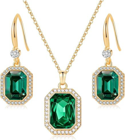 EVEVIC Austrian Crystals Halo Octagon Pendant Necklace and Earring Sets for women 14K Gold Plated Hypoallergenic Jewelry Sets Gift for Birthday Anniversary Wedding in Kuwait