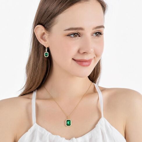 EVEVIC Austrian Crystals Halo Octagon Pendant Necklace and Earring Sets for women 14K Gold Plated Hypoallergenic Jewelry Sets Gift for Birthday Anniversary Wedding in Kuwait