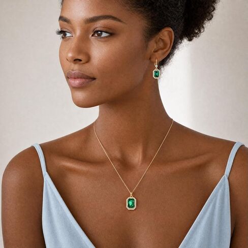 EVEVIC Austrian Crystals Halo Octagon Pendant Necklace and Earring Sets for women 14K Gold Plated Hypoallergenic Jewelry Sets Gift for Birthday Anniversary Wedding in Kuwait
