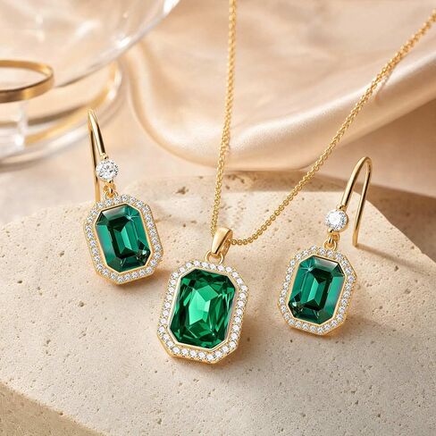 EVEVIC Austrian Crystals Halo Octagon Pendant Necklace and Earring Sets for women 14K Gold Plated Hypoallergenic Jewelry Sets Gift for Birthday Anniversary Wedding in Kuwait