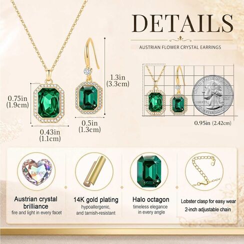 EVEVIC Austrian Crystals Halo Octagon Pendant Necklace and Earring Sets for women 14K Gold Plated Hypoallergenic Jewelry Sets Gift for Birthday Anniversary Wedding in Kuwait