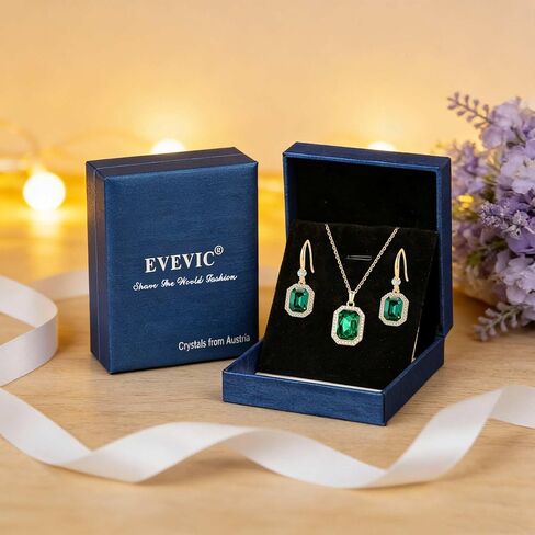 EVEVIC Austrian Crystals Halo Octagon Pendant Necklace and Earring Sets for women 14K Gold Plated Hypoallergenic Jewelry Sets Gift for Birthday Anniversary Wedding in Kuwait