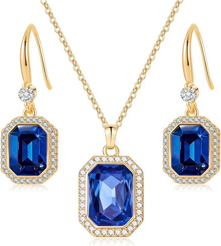 EVEVIC Austrian Crystals Halo Octagon Pendant Necklace and Earring Sets for women 14K Gold Plated Hypoallergenic Jewelry Sets Gift for Birthday Anniversary Wedding in Kuwait