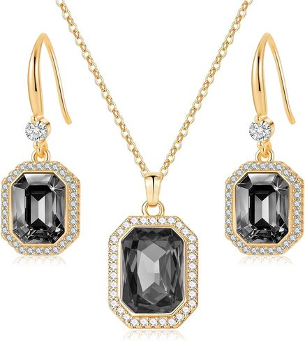 EVEVIC Austrian Crystals Halo Octagon Pendant Necklace and Earring Sets for women 14K Gold Plated Hypoallergenic Jewelry Sets Gift for Birthday Anniversary Wedding in Kuwait