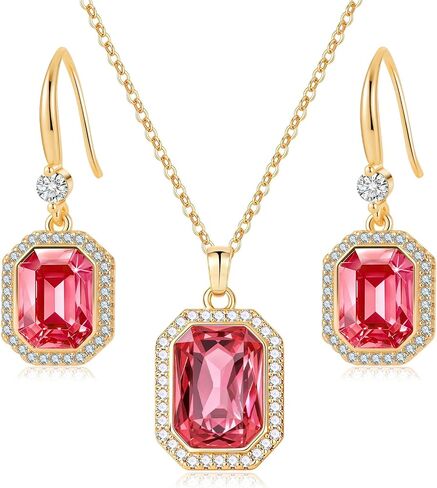 EVEVIC Austrian Crystals Halo Octagon Pendant Necklace and Earring Sets for women 14K Gold Plated Hypoallergenic Jewelry Sets Gift for Birthday Anniversary Wedding in Kuwait