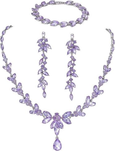 Kamirola Bridal Wedding Jewelry Set for Women/Brides/Bridesmaids Crystal Jewelry Set for Wedding Prom Party Bridal Crystal Necklace Earrings Bracelet Set in Saudi Arabia