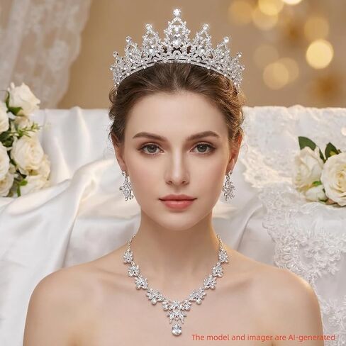 Crowns and Tiaras jewelry sets for Wedding princess birthday party Halloween Prom Pageant，Silver Crystal Bridal Jewelry Set for Women in Saudi Arabia
