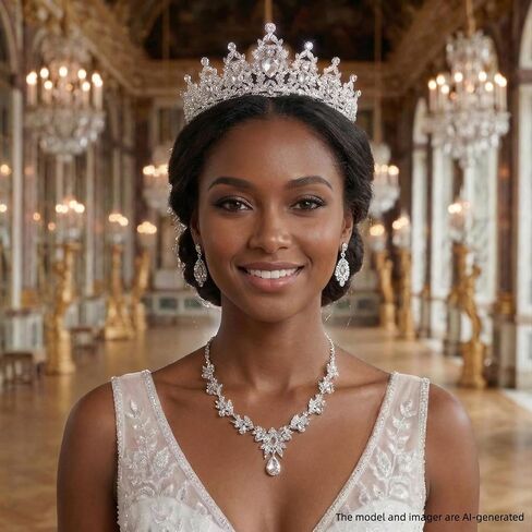 Crowns and Tiaras jewelry sets for Wedding princess birthday party Halloween Prom Pageant，Silver Crystal Bridal Jewelry Set for Women in Saudi Arabia