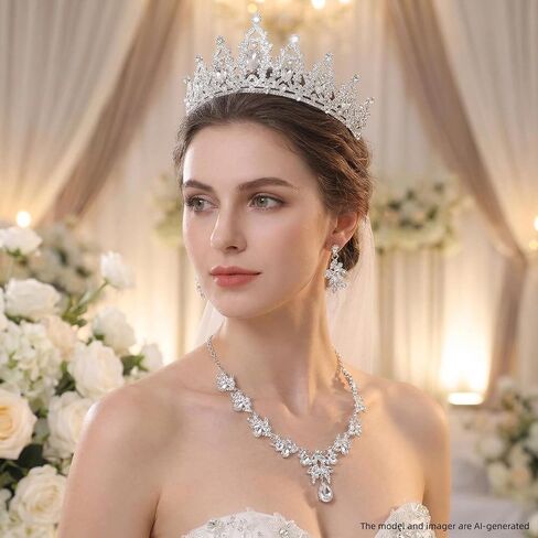 Crowns and Tiaras jewelry sets for Wedding princess birthday party Halloween Prom Pageant，Silver Crystal Bridal Jewelry Set for Women in Saudi Arabia