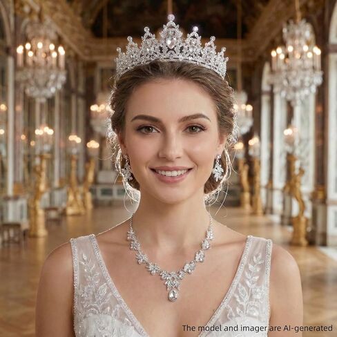 Crowns and Tiaras jewelry sets for Wedding princess birthday party Halloween Prom Pageant，Silver Crystal Bridal Jewelry Set for Women in Saudi Arabia